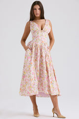 pink meadow print cotton corset sundress