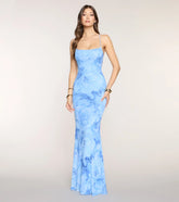 Marva Floral Lace-Up Mesh Formal Dress