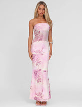 MORGAN MESH DRESS - GRUNGE FLORAL MAGENTA