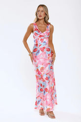 Hot Girl Hours Satin Maxi Dress Floral
