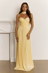Shimmering Goddess Strapless Maxi Dress Yellow
