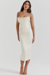 vintage cream embellished strapless dress