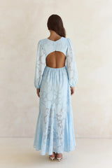 Time Floats By Long Sleeve Maxi Dress Blue