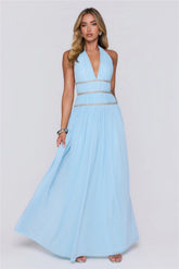 Summer Sparkle Halter Maxi Dress Blue