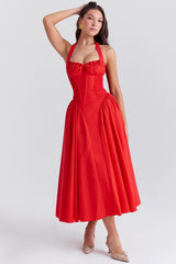 italian tomato cotton halter sundress
