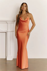 Sunkissed Glow Satin Beaded Strap Maxi Dress Orange