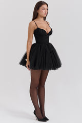 black tulle mini dress - sale