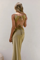 City Silhouettes Satin Maxi Dress Olive