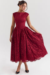 berry lace backless midi dress - sale