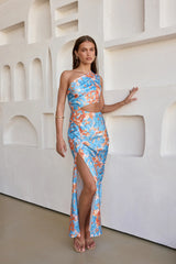 When In Bloom One Shoulder Maxi Dress Blue