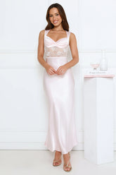 Flirty Business Satin Maxi Dress Pink