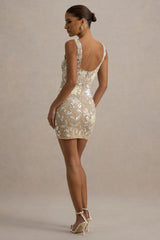 Moonshine | Floral Sequin Hand-Embellished Square-Neck Mini Dress