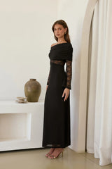 Camille Off Shoulder Mesh Maxi Dress Black