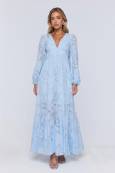 Glow Blossom Long Sleeve Maxi Dress Blue