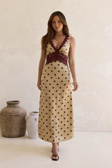 On The Sky Lace Polka Dot Maxi Dress Brown