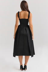 black satin twist strap midi dress - sale