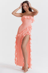apricot ruffle maxi dress