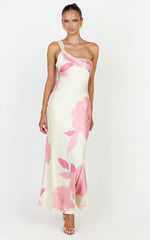 Eve Midi Dress - One Shoulder Slip Dress in Butter Floral