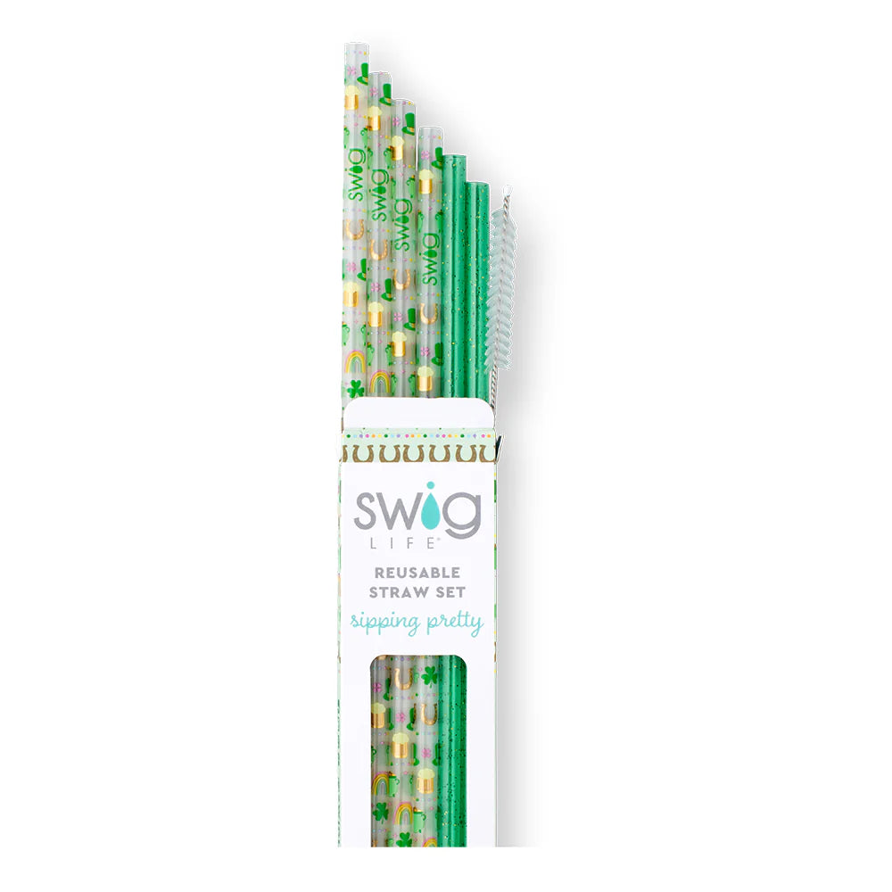 Lucky Charm + Green Glitter Reusable Straw Set