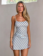 TAYVEN MINI DRESS - BROWN/ BLUE STRIPE