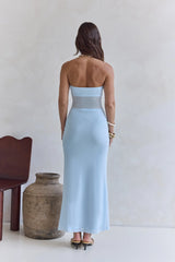 Remember The Days Strapless Mesh Maxi Dress Blue
