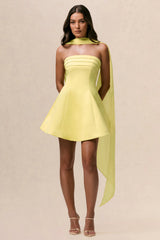 Love Me | Lemon Satin Skater Mini Dress With Chiffon Scarf