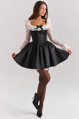black lace ruffle mini dress - sale
