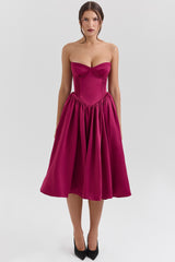 burgundy satin tulle midi dress - sale