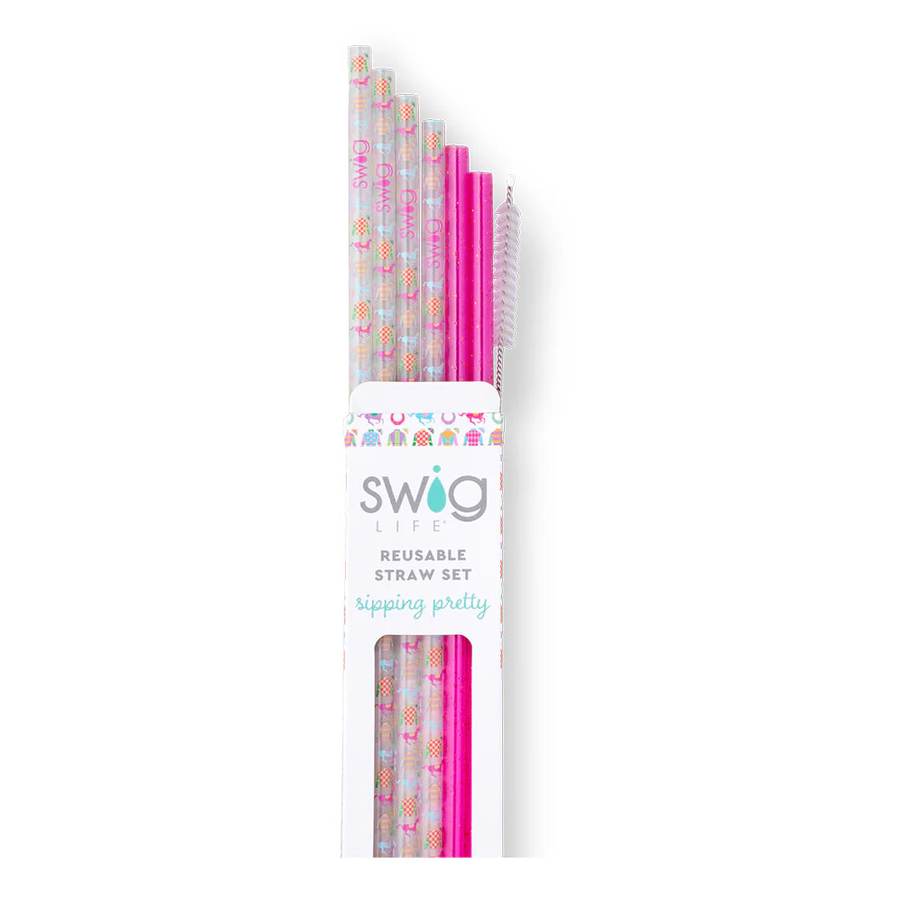 Go Baby Go + Pink Glitter Reusable Straw Set