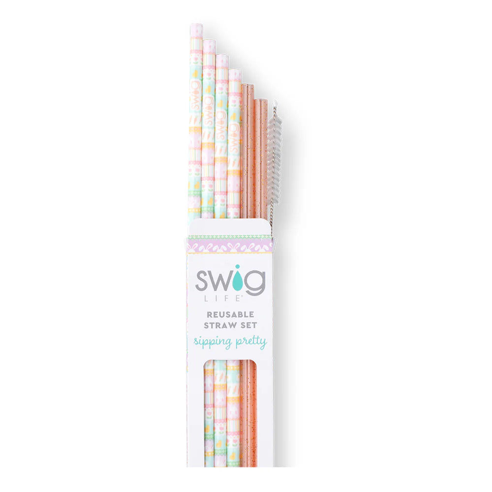 Bunny Trail + Peach Glitter Reusable Straw Set