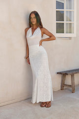 Fly To Paradise Mesh Halter Maxi Dress White