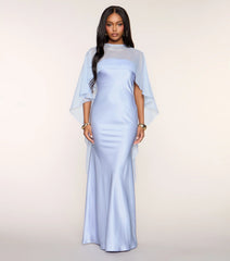 Felicity Satin Dress With Sheer Shawl