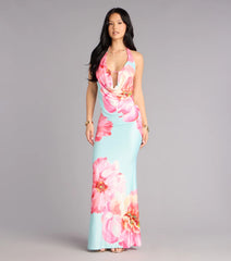 Bold Confidence Floral Print Cowl Neck Maxi Dress
